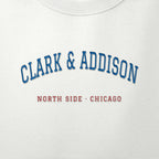 Close-up of the royal blue & red satin-stitch Clark & Addison embroidery
