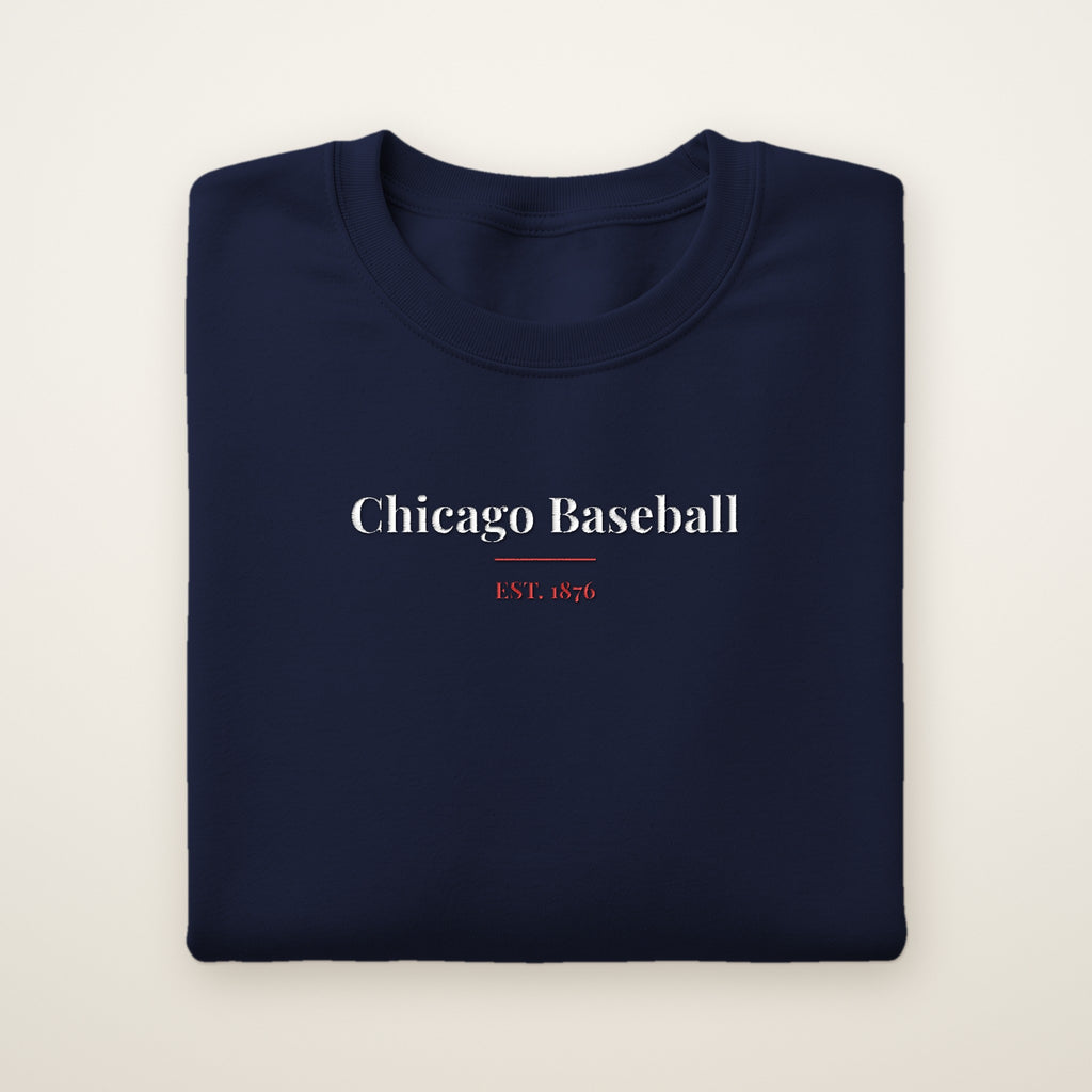 Chicago North Side Baseball Embroidered Crewneck — Classic Serif in Navy, flat lay