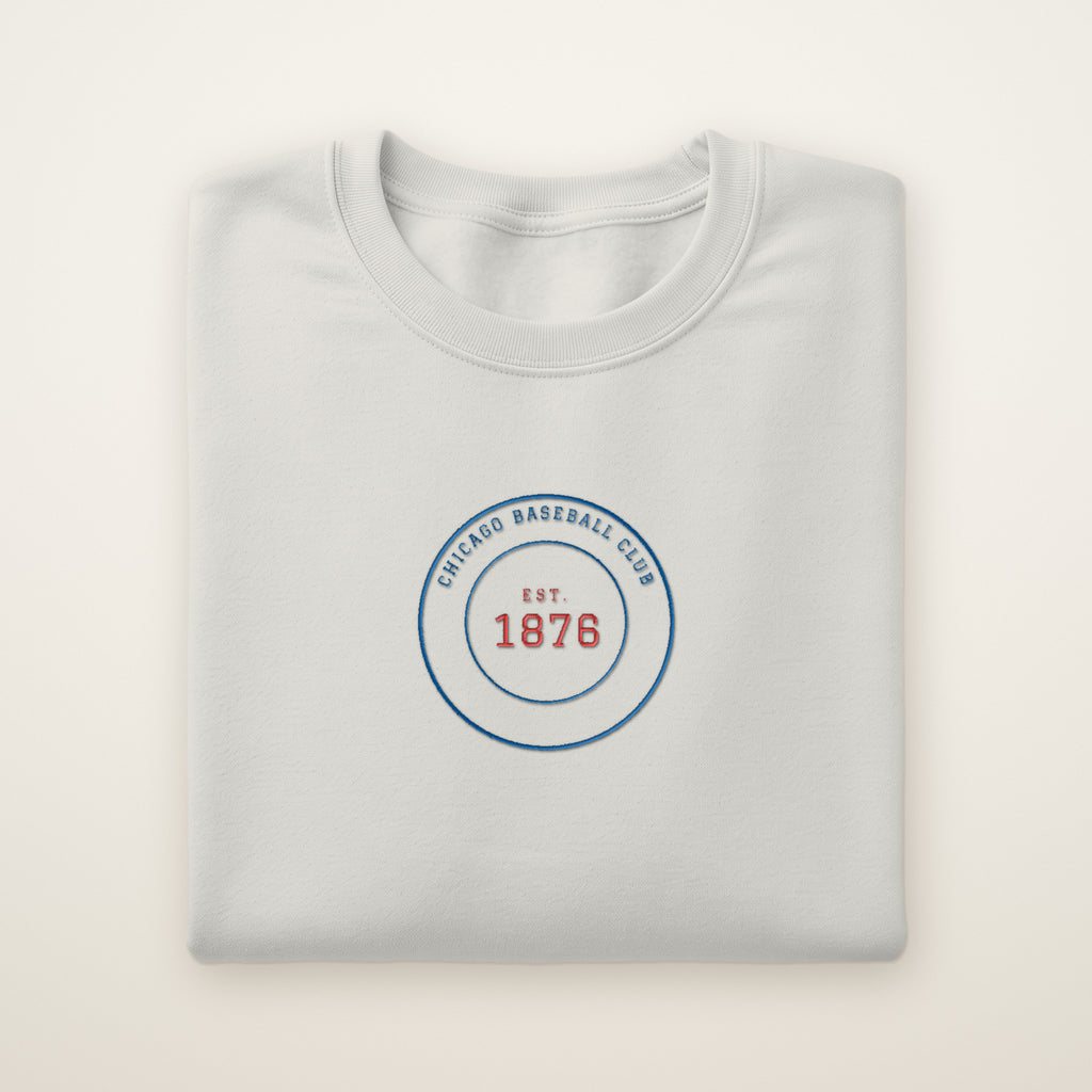 Chicago North Side Baseball Embroidered Crewneck — Club Crest in Ash, flat lay