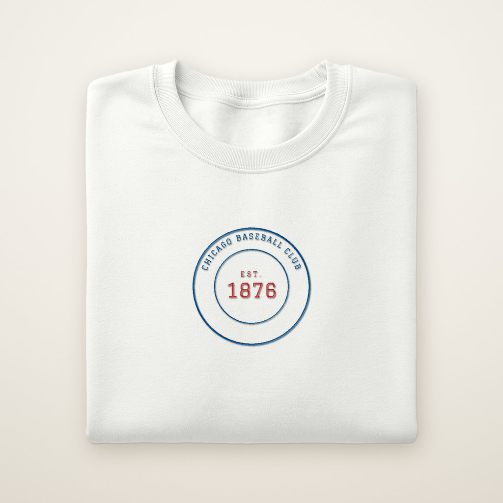 Chicago North Side Baseball Embroidered Crewneck — Club Crest in White, flat lay