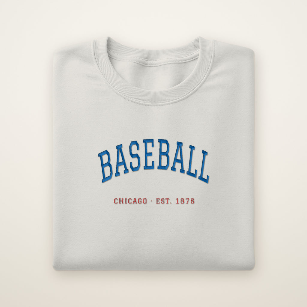 Chicago North Side Baseball Embroidered Crewneck — Est. 1876 in Ash, flat lay