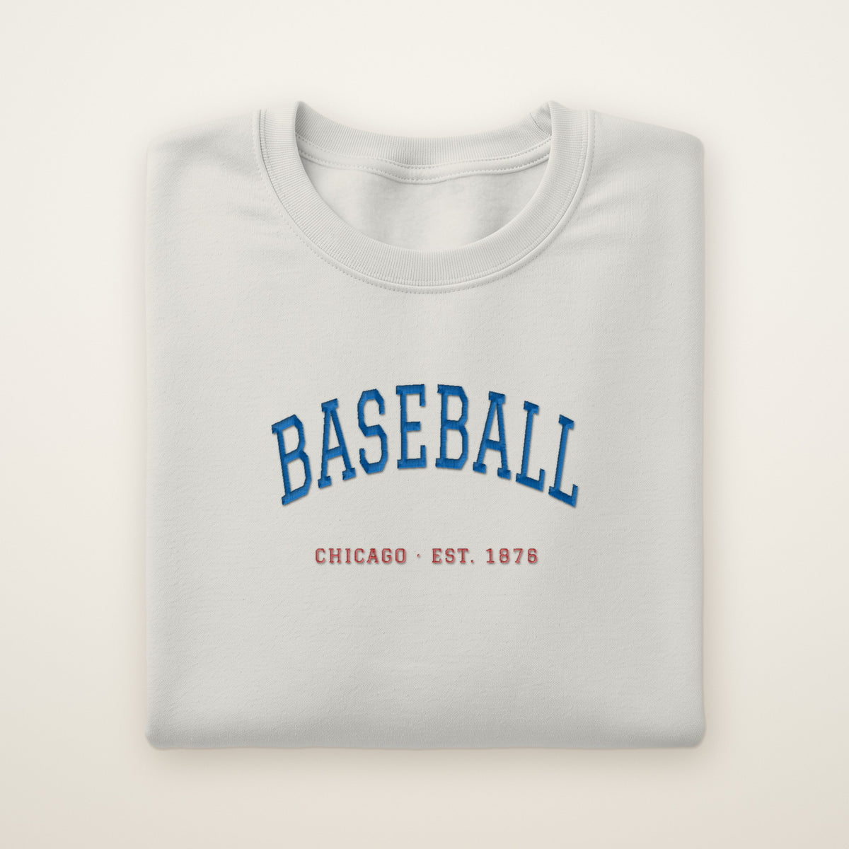 Chicago North Side Baseball Embroidered Crewneck — Est. 1876 in Ash, flat lay