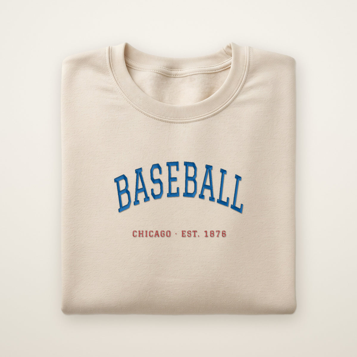 Chicago North Side Baseball Embroidered Crewneck — Est. 1876 in Sand, flat lay