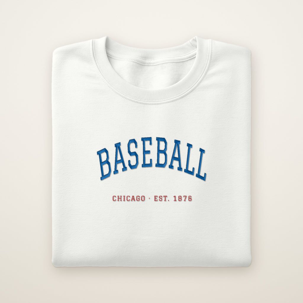 Chicago North Side Baseball Embroidered Crewneck — Est. 1876 in White, flat lay