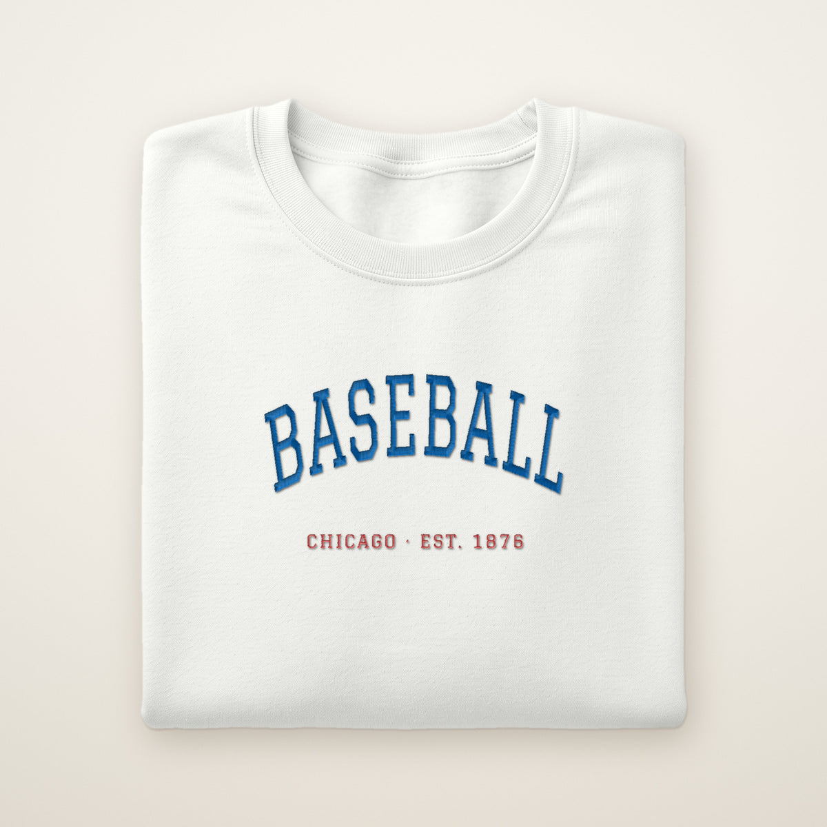 Chicago North Side Baseball Embroidered Crewneck — Est. 1876 in White, flat lay