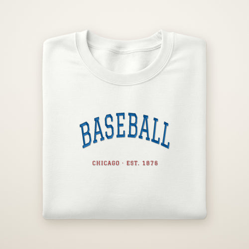 Chicago North Side Baseball Embroidered Crewneck — Est. 1876 in White, flat lay