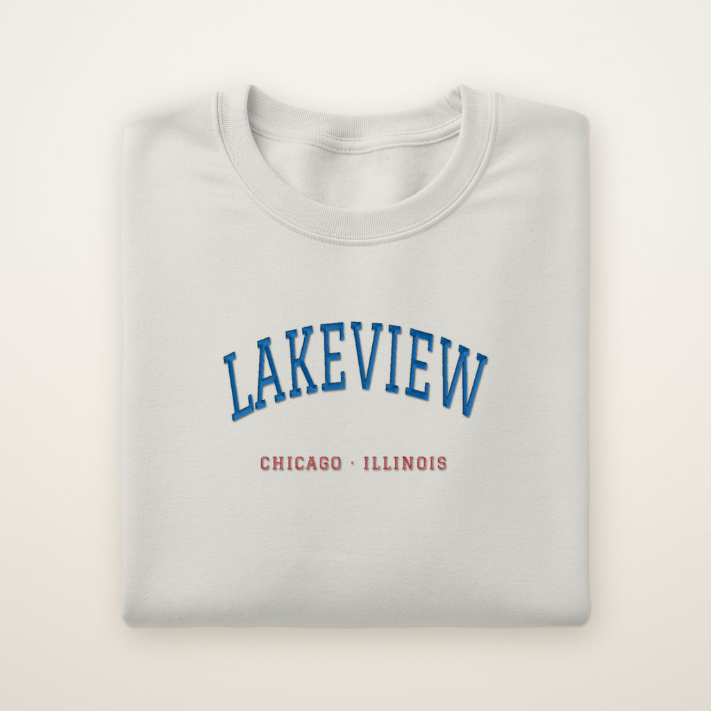 Chicago North Side Baseball Embroidered Crewneck — Lakeview in Ash, flat lay