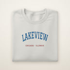 Chicago North Side Baseball Embroidered Crewneck — Lakeview in Ash, flat lay