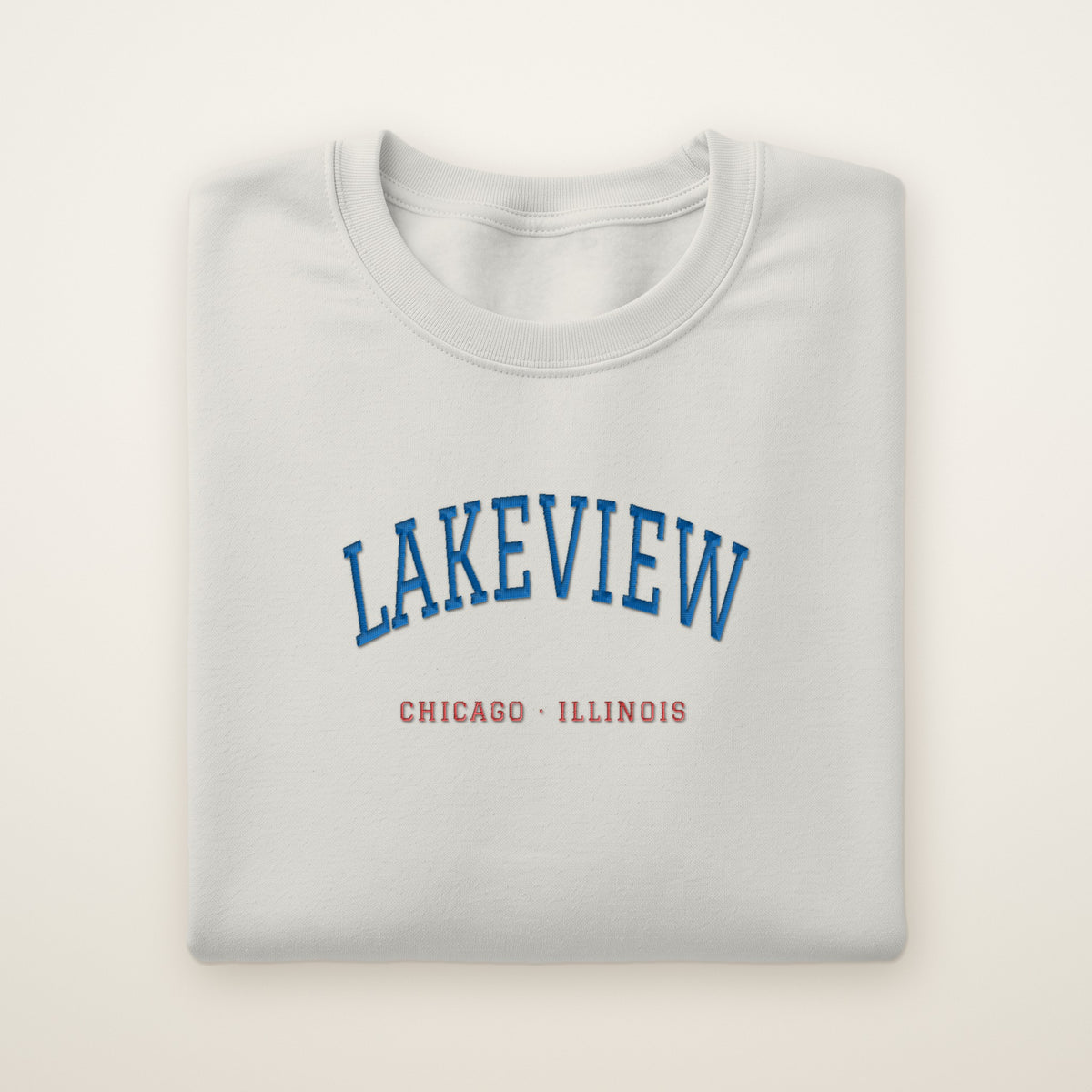 Chicago North Side Baseball Embroidered Crewneck — Lakeview in Ash, flat lay