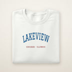 Chicago North Side Baseball Embroidered Crewneck — Lakeview in White, flat lay