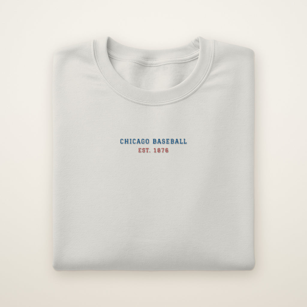 Chicago North Side Baseball Embroidered Crewneck — Minimal in Ash, flat lay