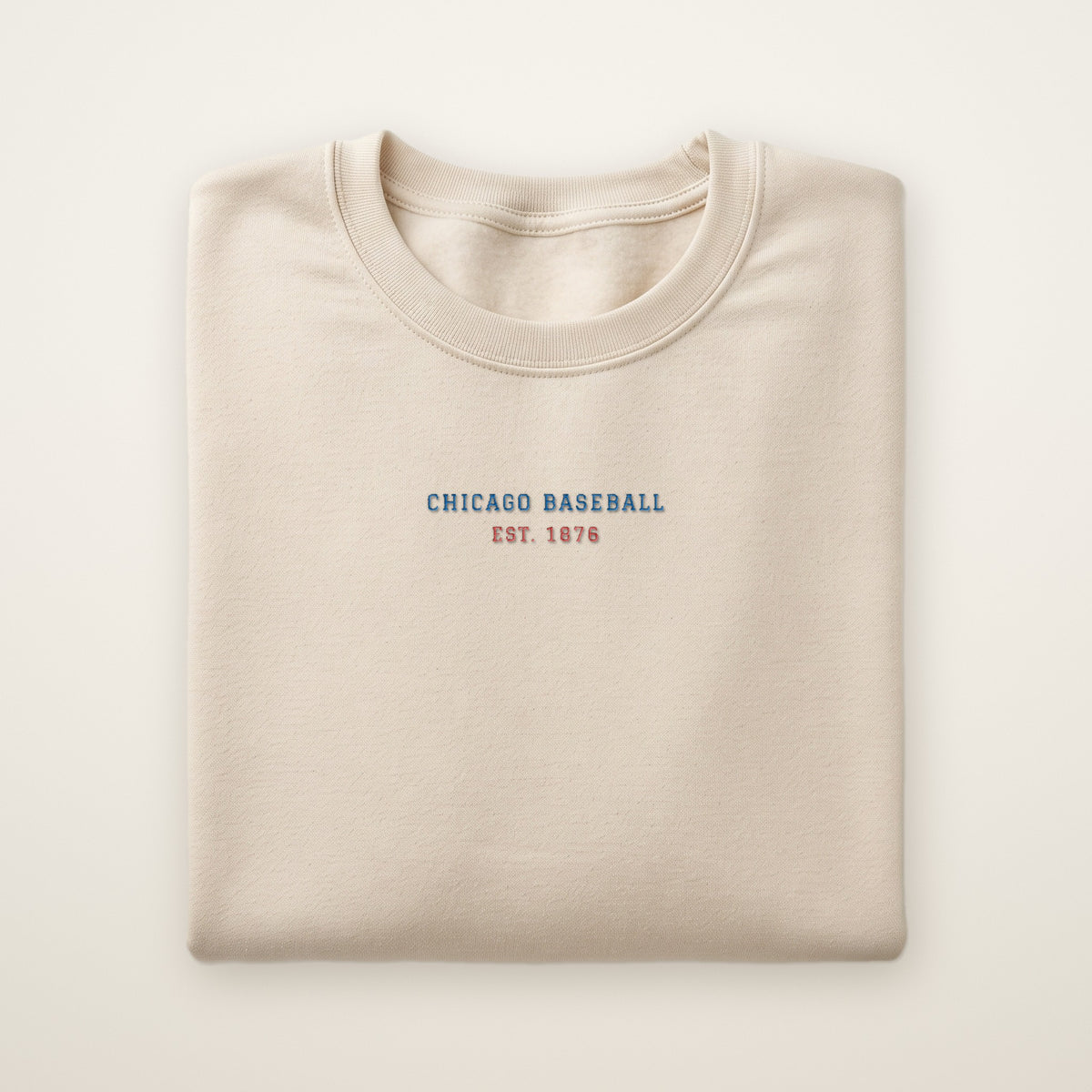 Chicago North Side Baseball Embroidered Crewneck — Minimal in Sand, flat lay