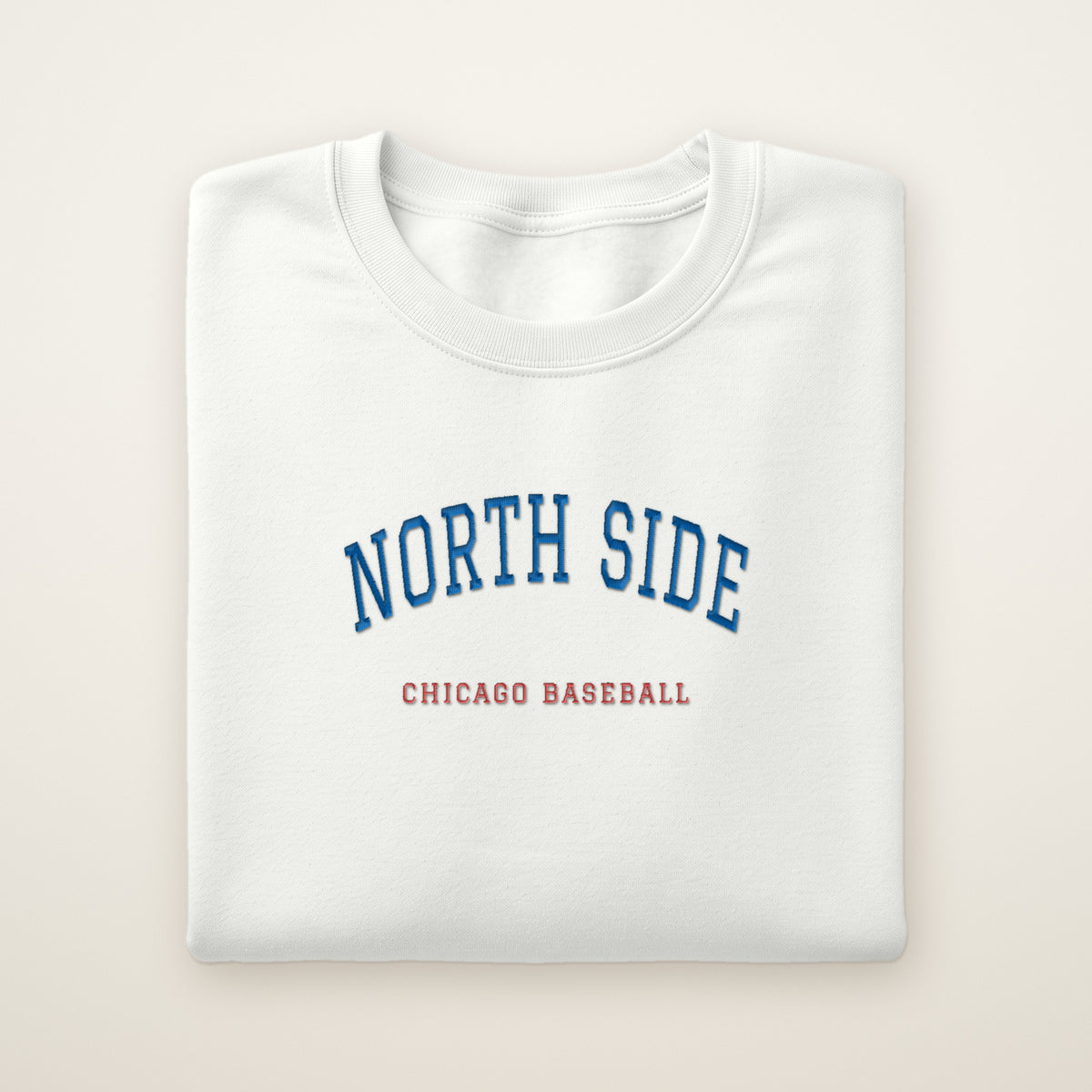 Chicago North Side Baseball Embroidered Crewneck — North Side in White, flat lay