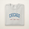 Chicago North Side Baseball Embroidered Crewneck — Title Years in Ash, flat lay