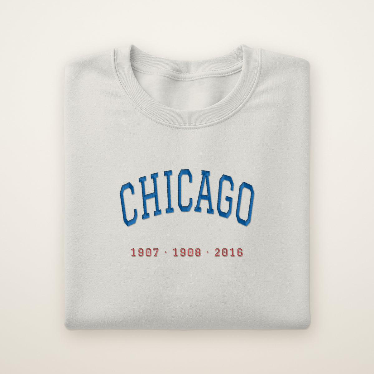 Chicago North Side Baseball Embroidered Crewneck — Title Years in Ash, flat lay
