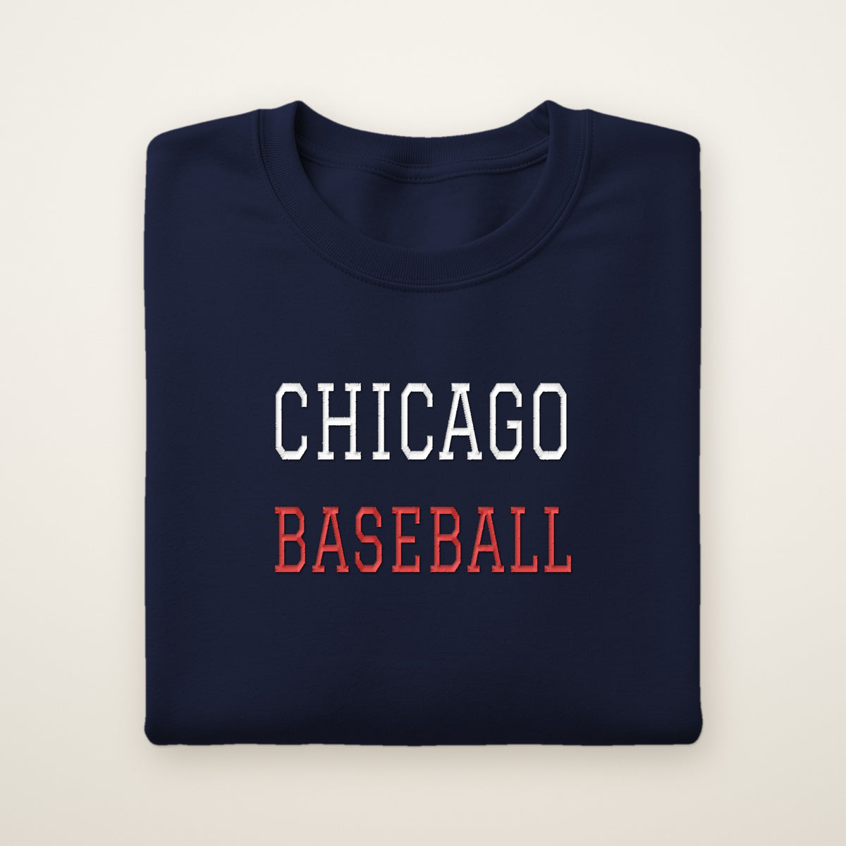 Chicago North Side Baseball Embroidered Crewneck — Varsity in Navy, flat lay
