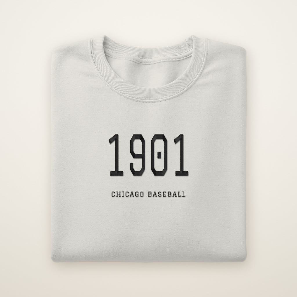 Chicago South Side Baseball Embroidered Crewneck — 1901 in Ash, flat lay