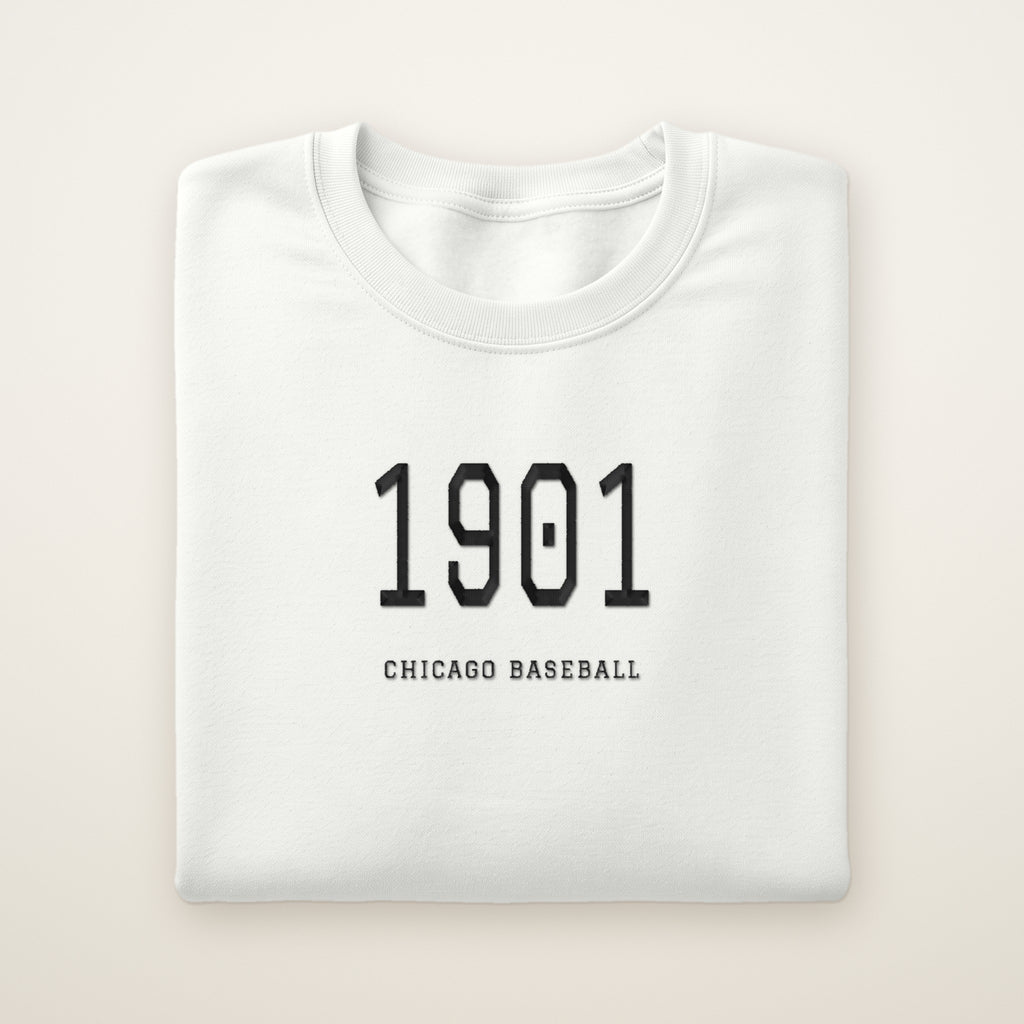 Chicago South Side Baseball Embroidered Crewneck — 1901 in White, flat lay