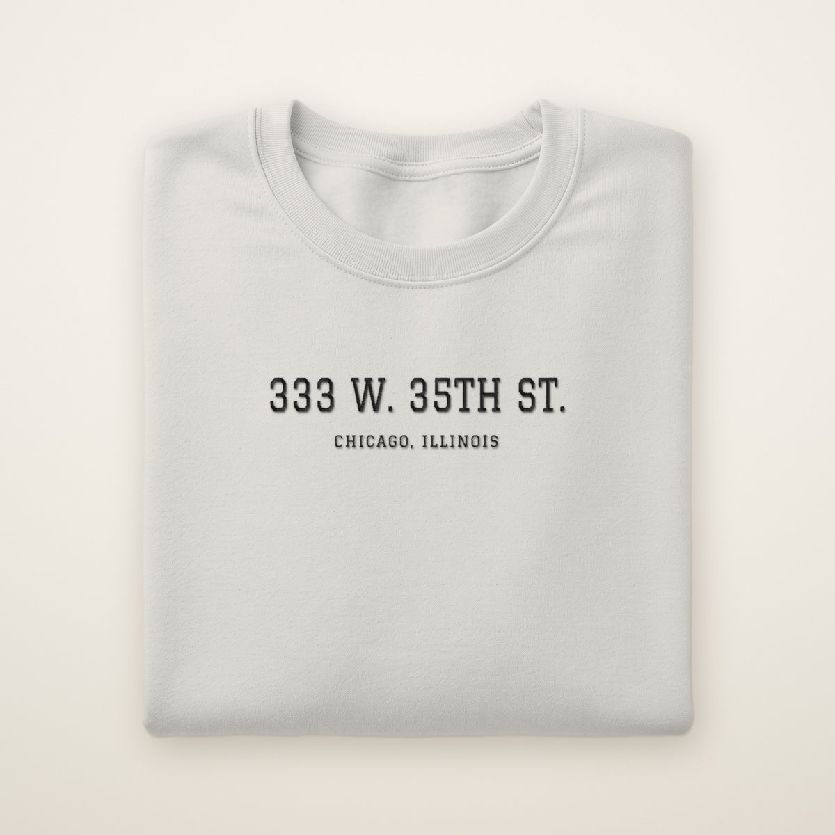 Chicago South Side Baseball Embroidered Crewneck — 333 W. 35th St. in Ash, flat lay