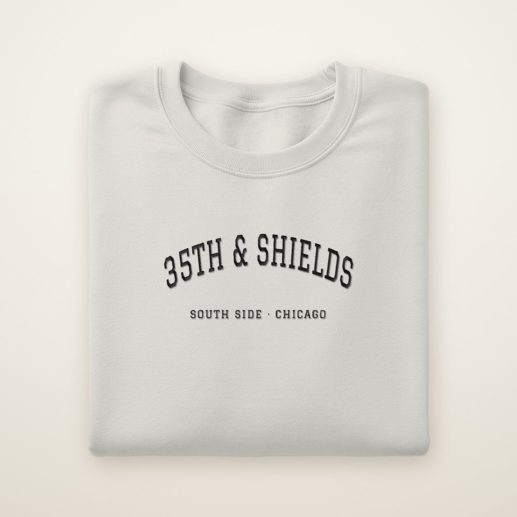 Chicago South Side Baseball Embroidered Crewneck — 35th & Shields in Ash, flat lay