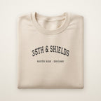 Chicago South Side Baseball Embroidered Crewneck — 35th & Shields in Sand, flat lay