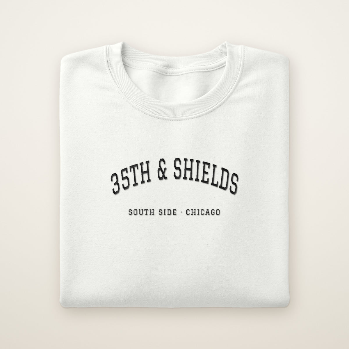 Chicago South Side Baseball Embroidered Crewneck — 35th & Shields in White, flat lay