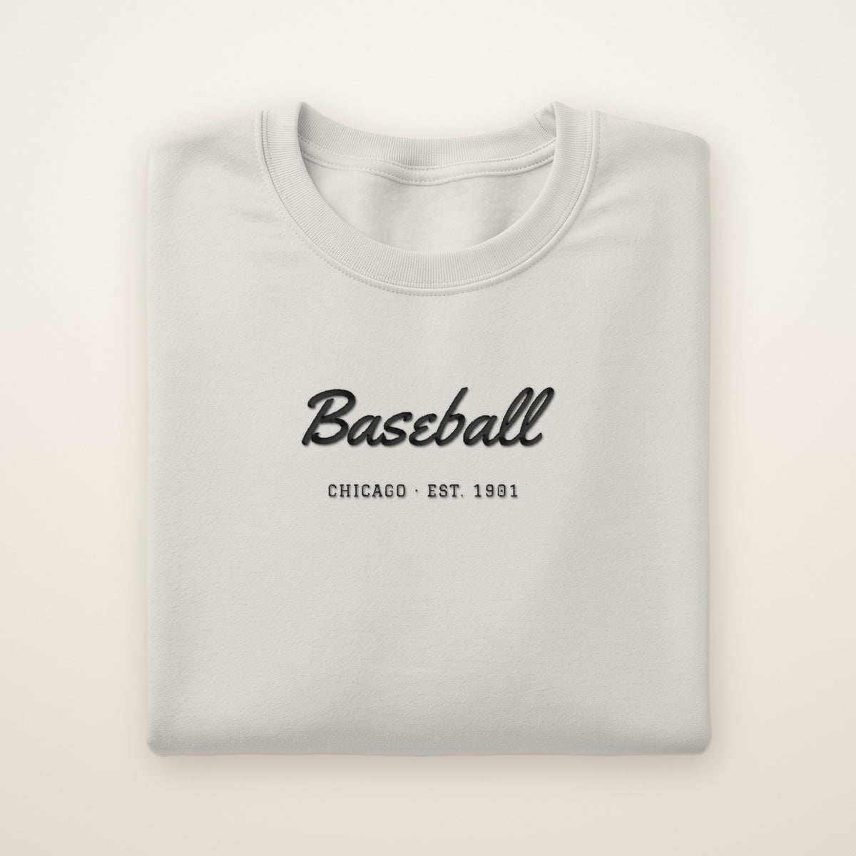 Chicago South Side Baseball Embroidered Crewneck — Baseball Script in Ash, flat lay