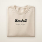 Chicago South Side Baseball Embroidered Crewneck — Baseball Script in Sand, flat lay