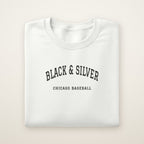 Chicago South Side Baseball Embroidered Crewneck — Black & Silver in White, flat lay