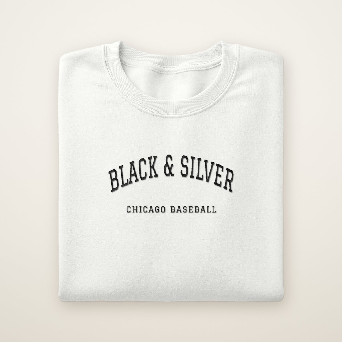 Chicago South Side Baseball Embroidered Crewneck — Black & Silver in White, flat lay