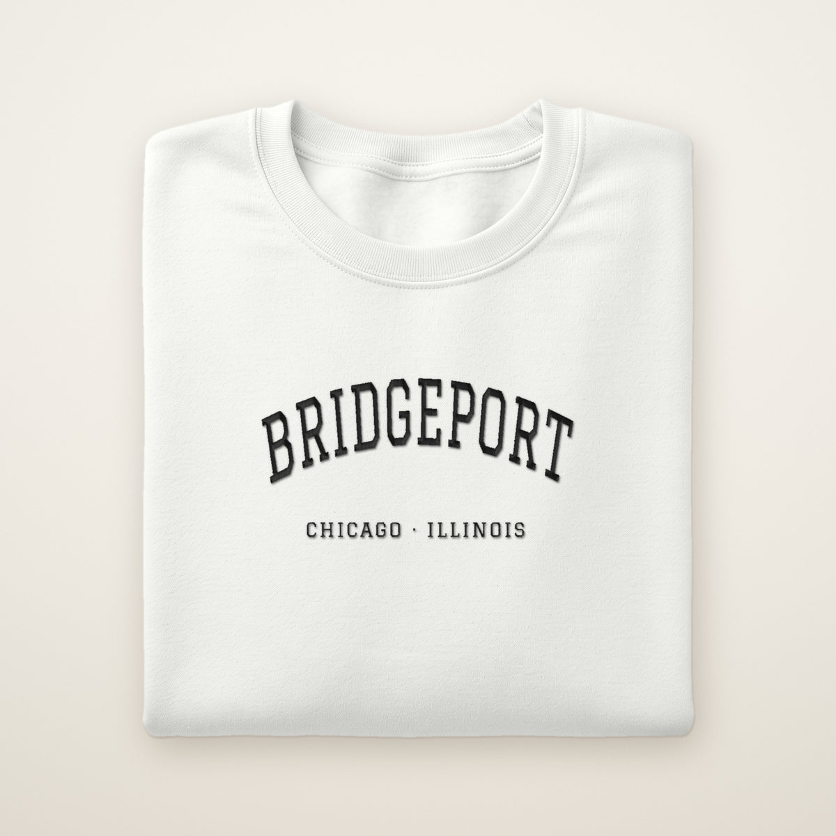 Chicago South Side Baseball Embroidered Crewneck — Bridgeport in White, flat lay