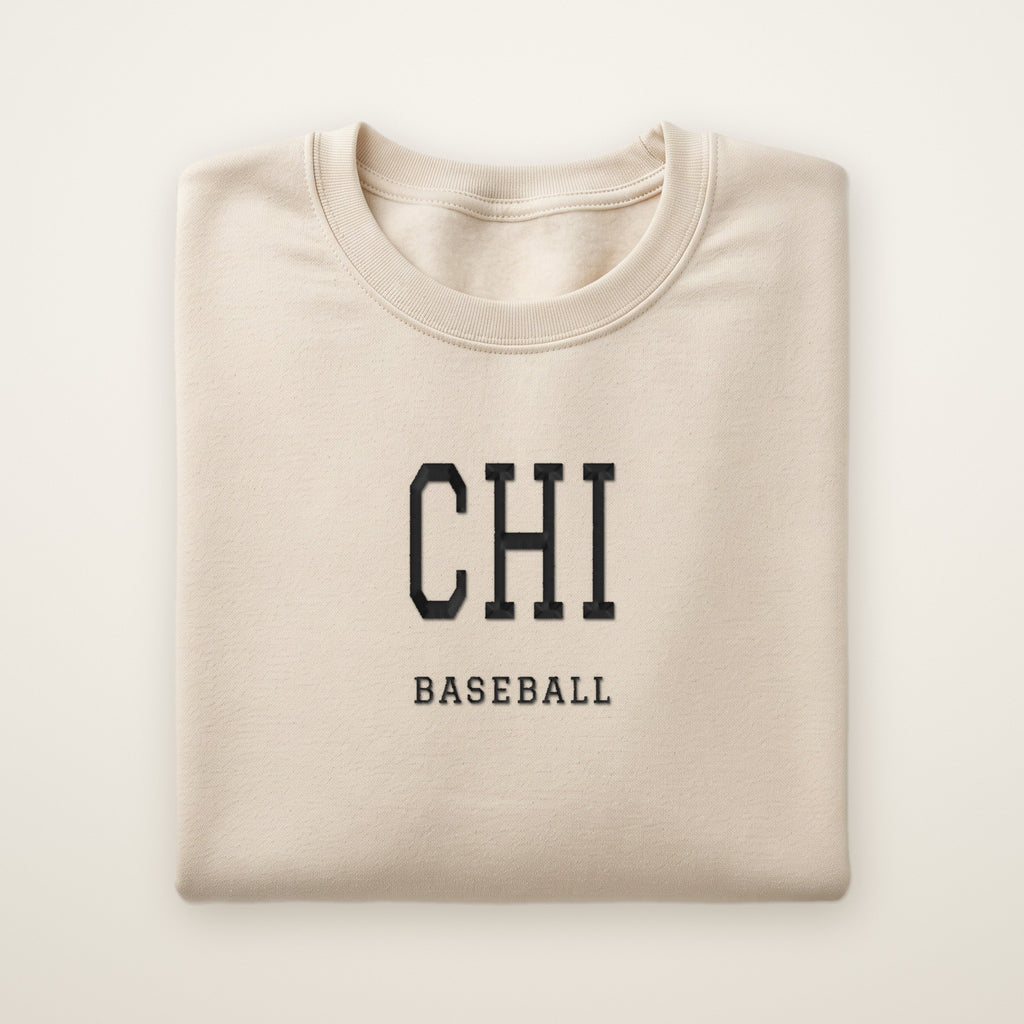 Chicago South Side Baseball Embroidered Crewneck — CHI in Sand, flat lay