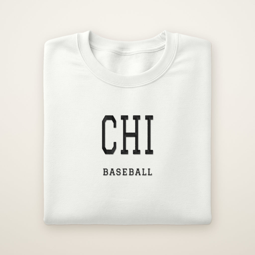 Chicago South Side Baseball Embroidered Crewneck — CHI in White, flat lay