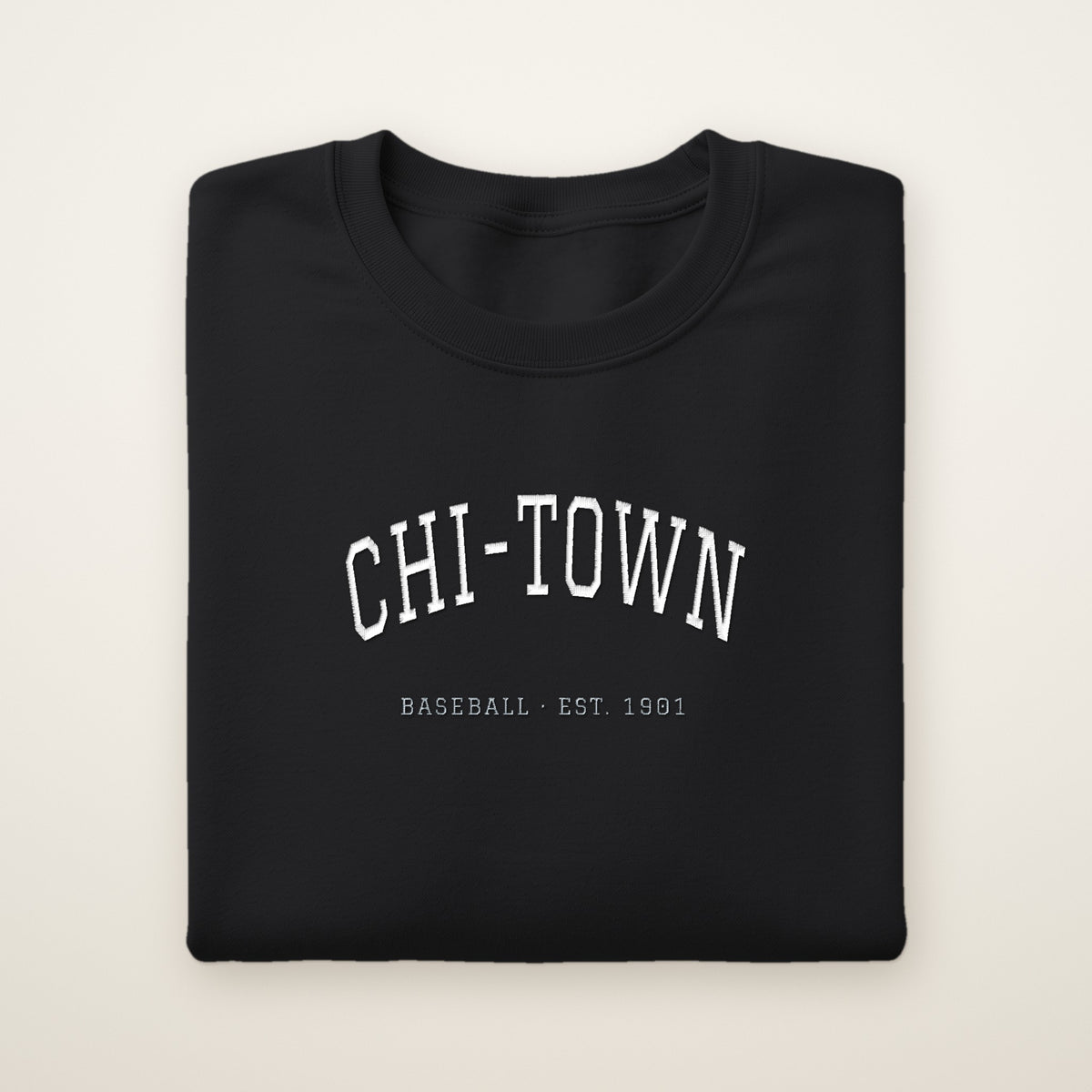 Chicago South Side Baseball Embroidered Crewneck — Chi-Town in Black, flat lay