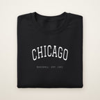 Chicago South Side Baseball Embroidered Crewneck — Chicago Arch in Black, flat lay