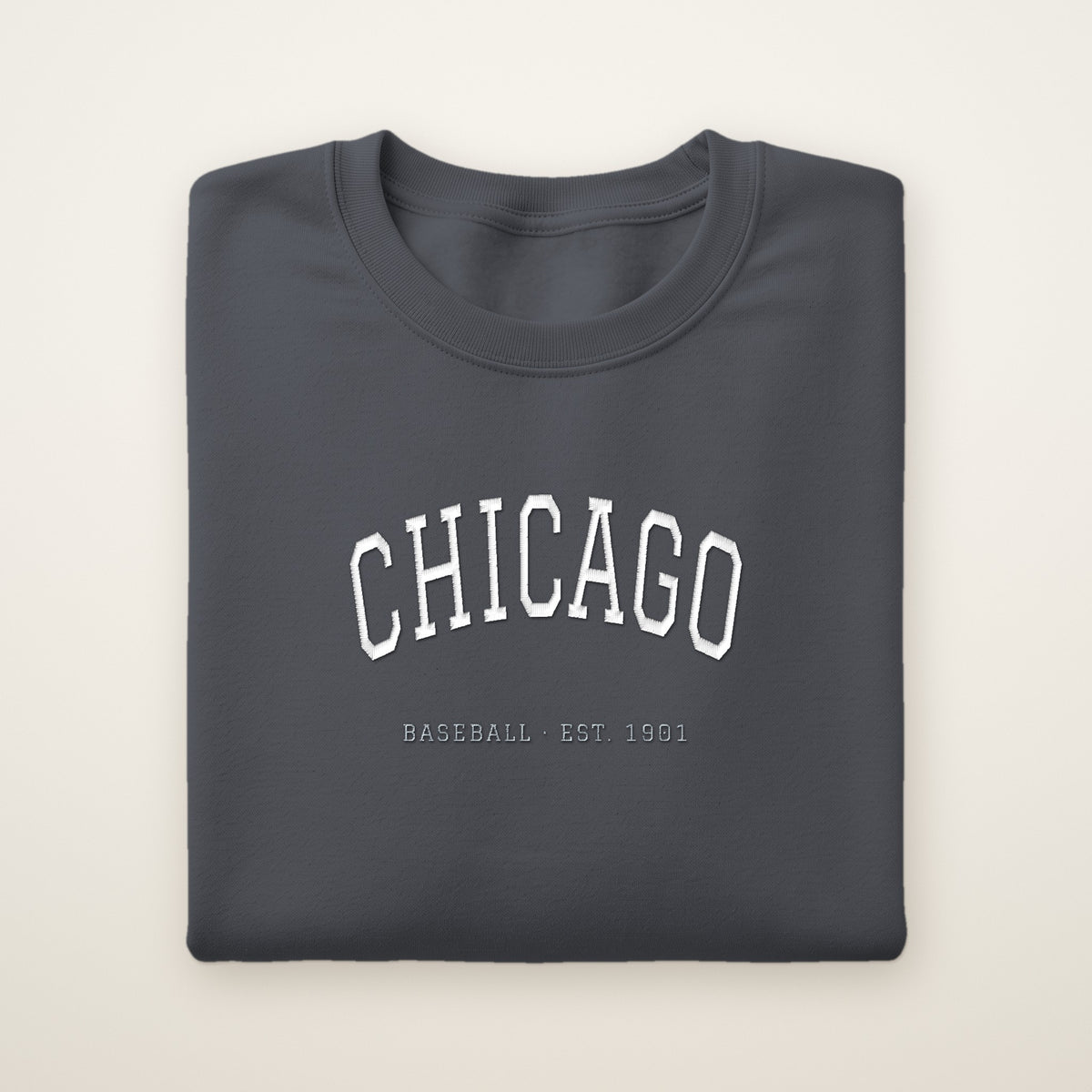 Chicago South Side Baseball Embroidered Crewneck — Chicago Arch in Dark Heather, flat lay