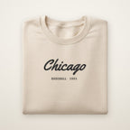 Chicago South Side Baseball Embroidered Crewneck — Chicago Script in Sand, flat lay