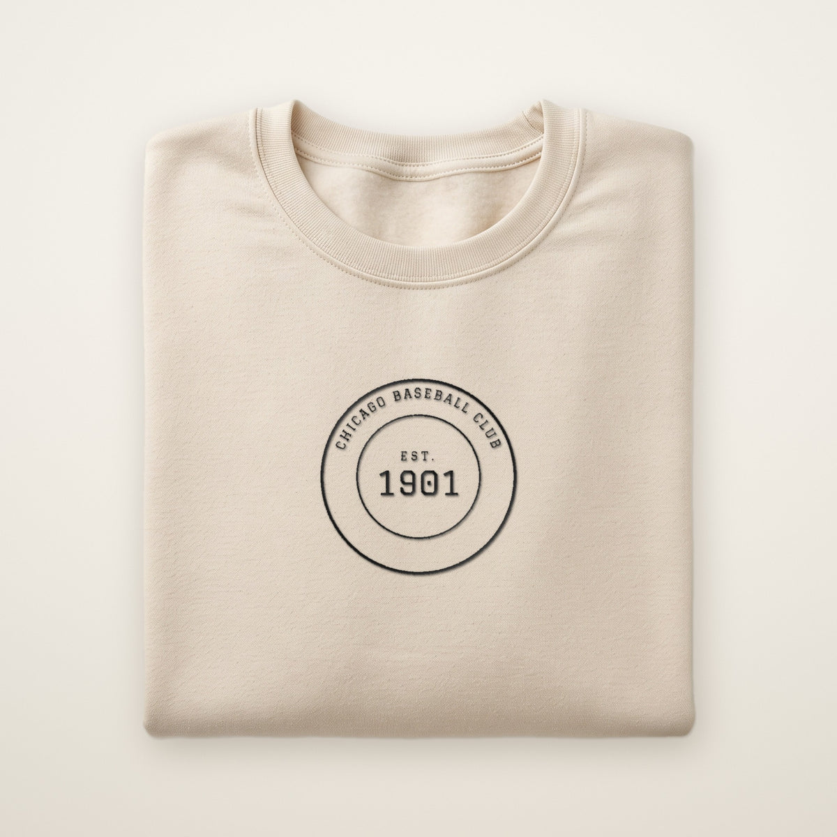 Chicago South Side Baseball Embroidered Crewneck — Club Crest in Sand, flat lay