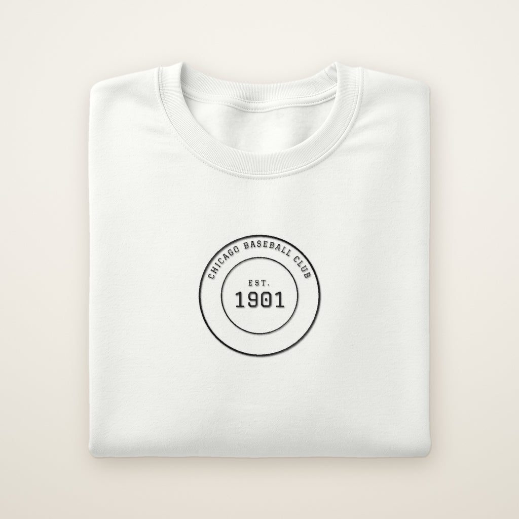 Chicago South Side Baseball Embroidered Crewneck — Club Crest in White, flat lay