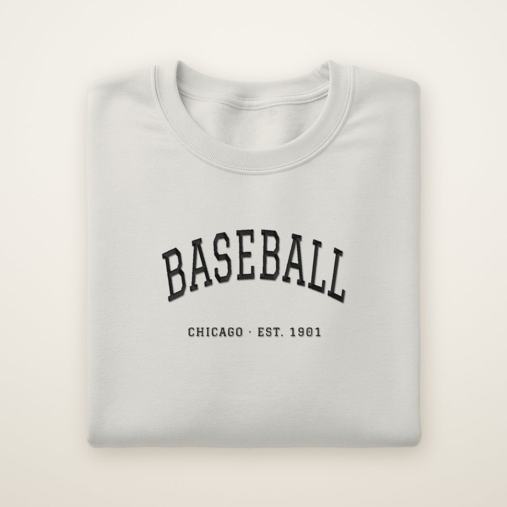 Chicago South Side Baseball Embroidered Crewneck — Est. 1901 in Ash, flat lay