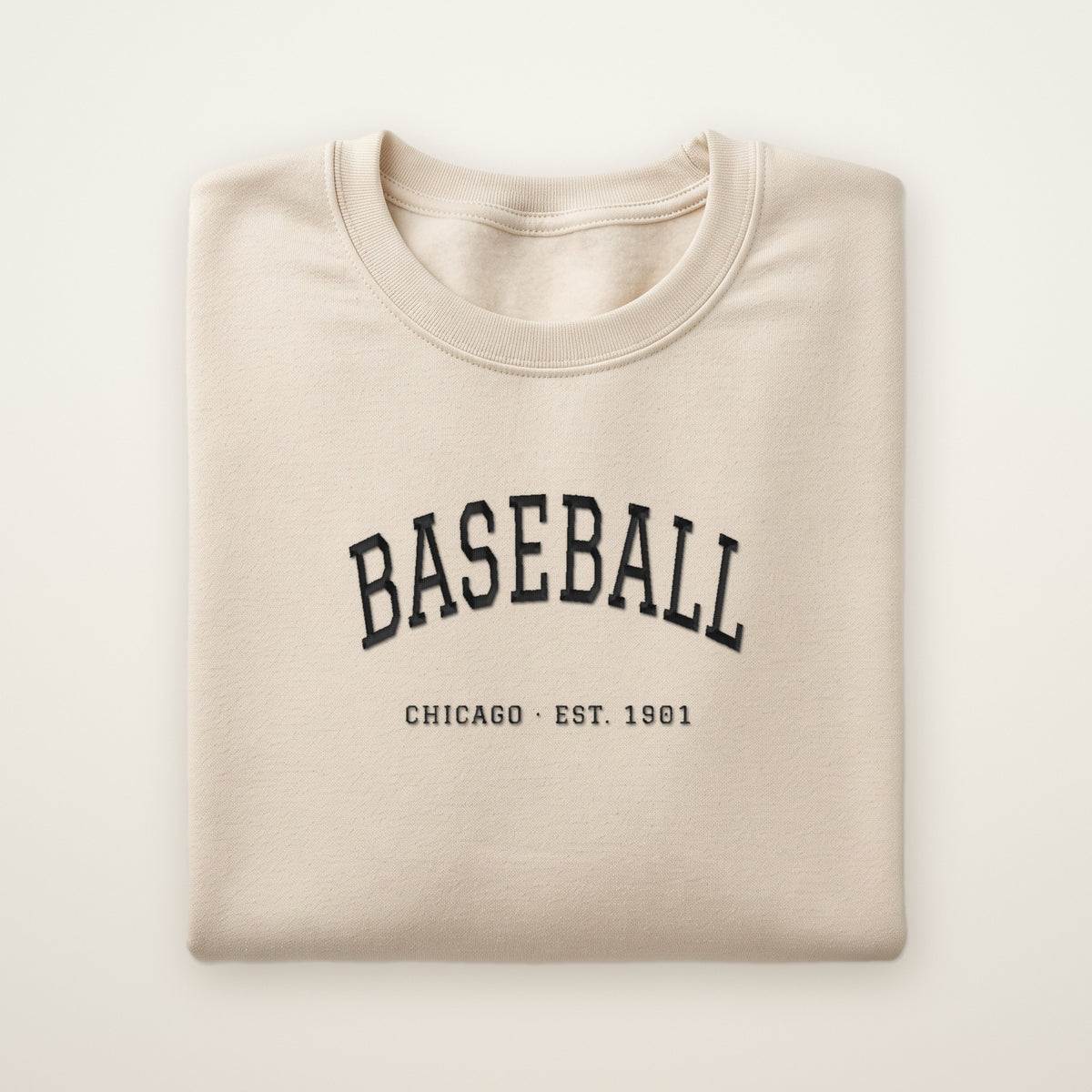 Chicago South Side Baseball Embroidered Crewneck — Est. 1901 in Sand, flat lay