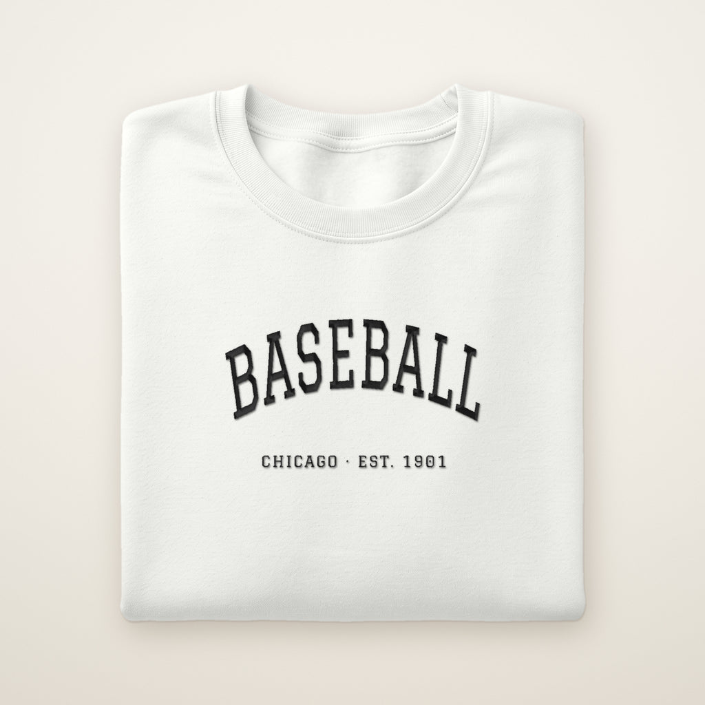 Chicago South Side Baseball Embroidered Crewneck — Est. 1901 in White, flat lay