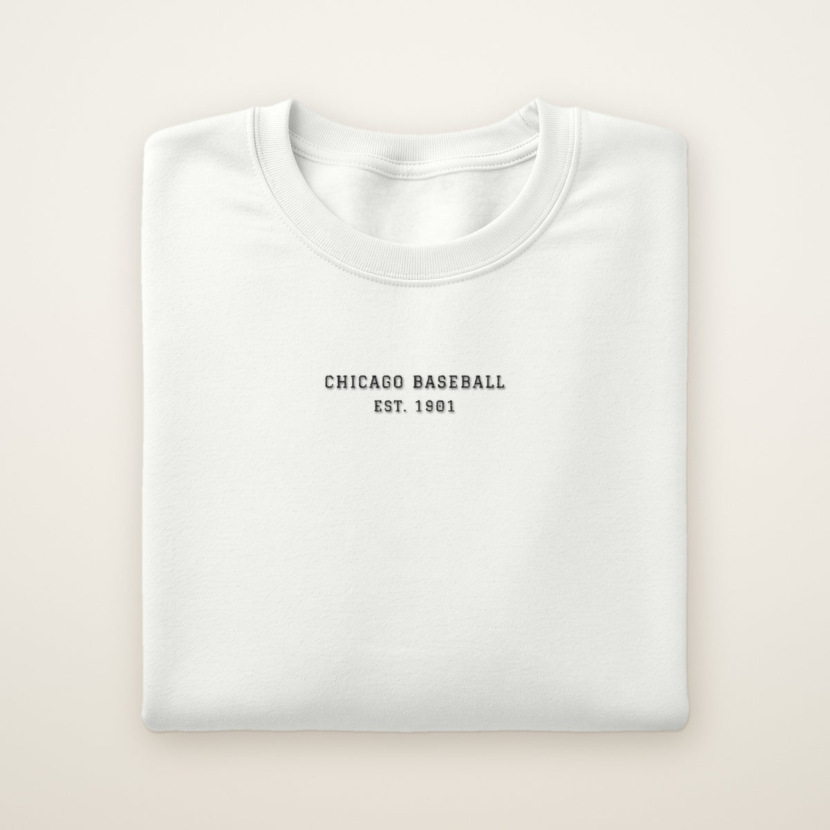 Chicago South Side Baseball Embroidered Crewneck — Minimal in White, flat lay