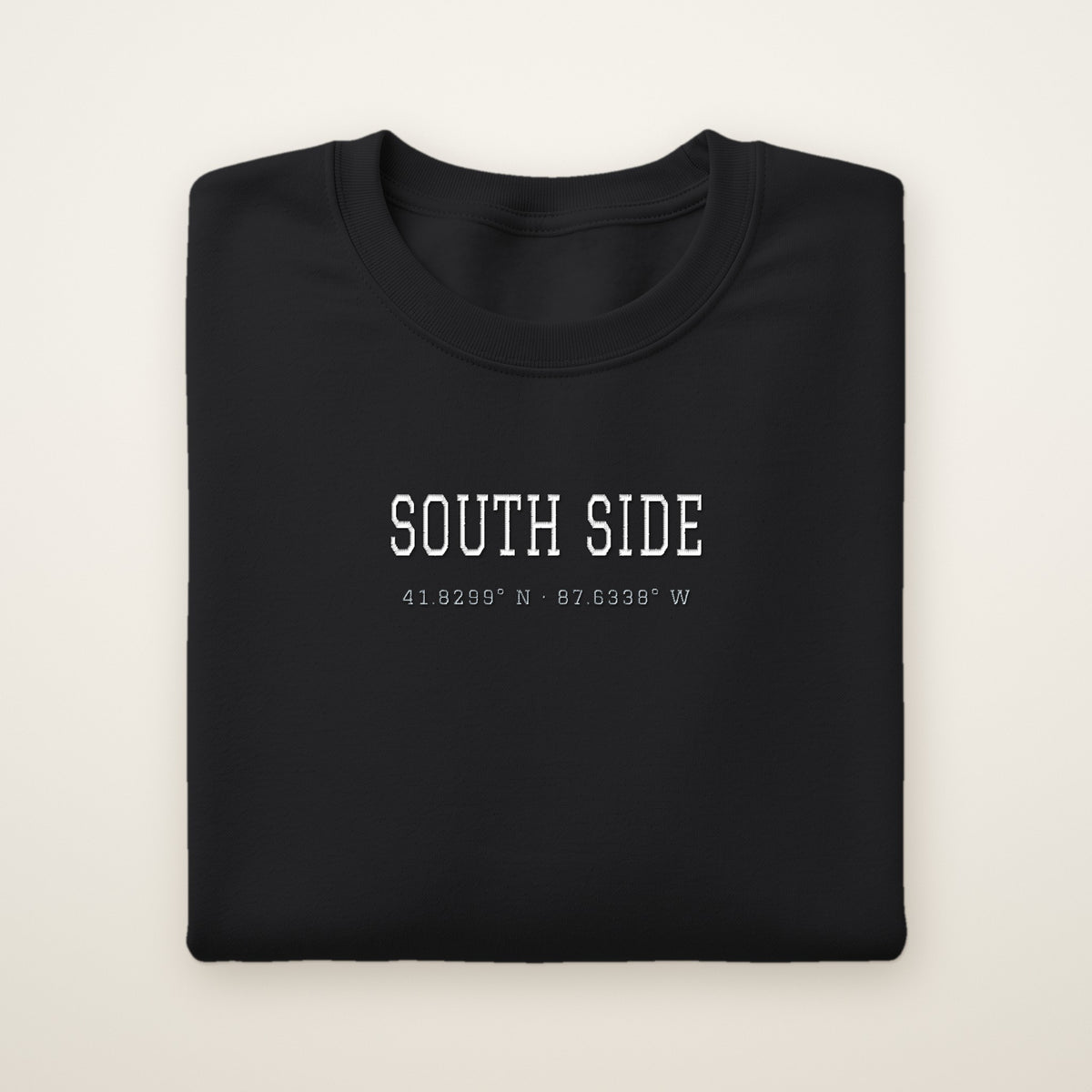 Chicago South Side Baseball Embroidered Crewneck — South Side Coordinates in Black, flat lay