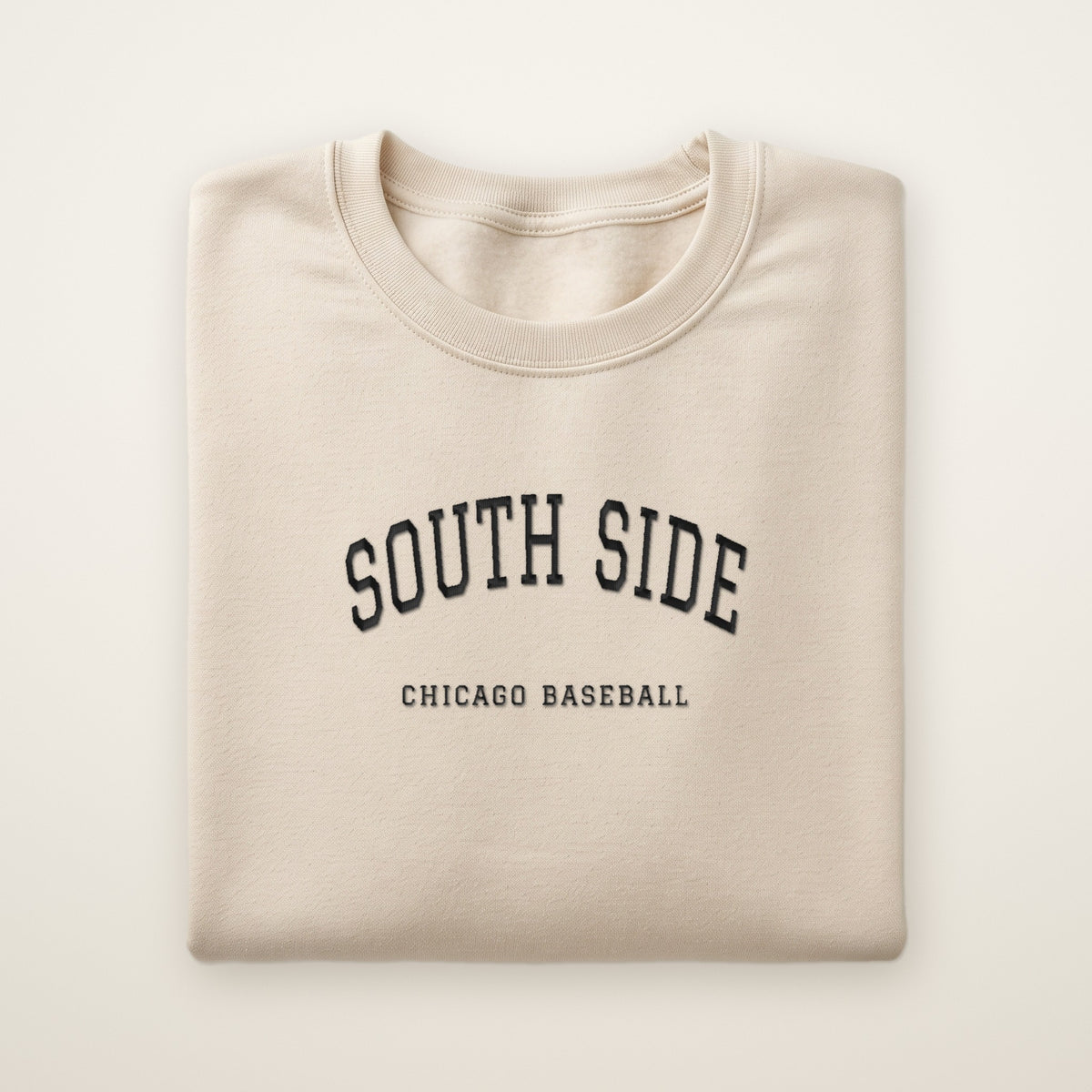Chicago South Side Baseball Embroidered Crewneck — South Side in Sand, flat lay