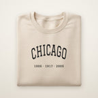 Chicago South Side Baseball Embroidered Crewneck — Title Years in Sand, flat lay