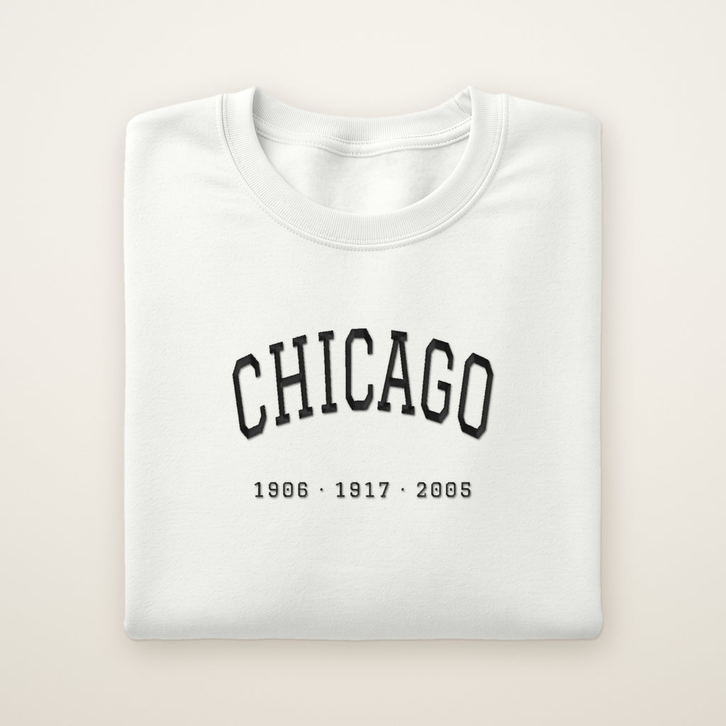 Chicago South Side Baseball Embroidered Crewneck — Title Years in White, flat lay