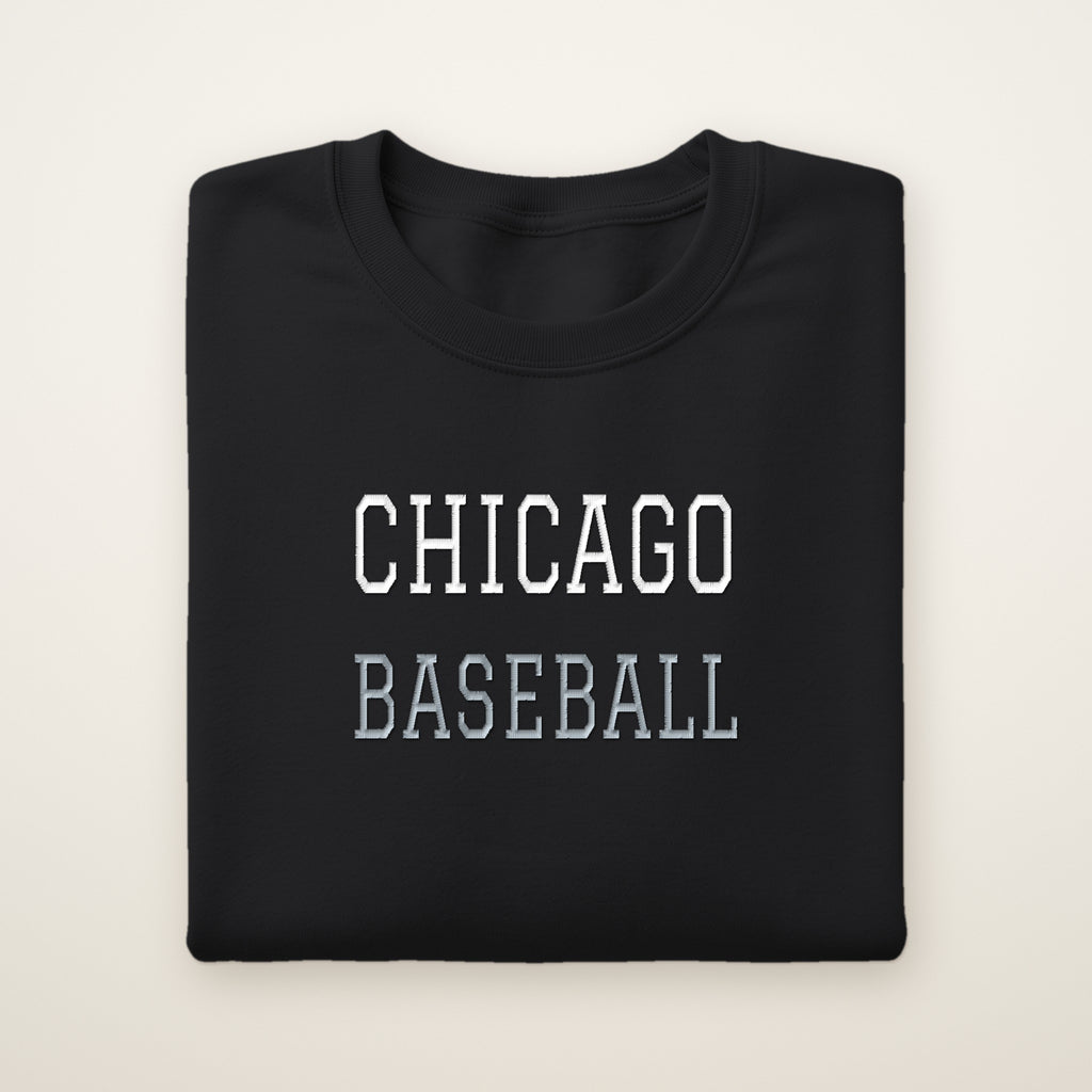 Chicago South Side Baseball Embroidered Crewneck — Varsity in Black, flat lay