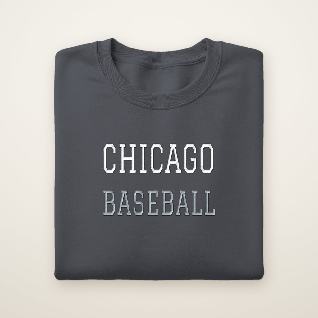 Chicago South Side Baseball Embroidered Crewneck — Varsity in Dark Heather, flat lay