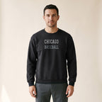 Model wearing the Chicago South Side Baseball Varsity embroidered crewneck
